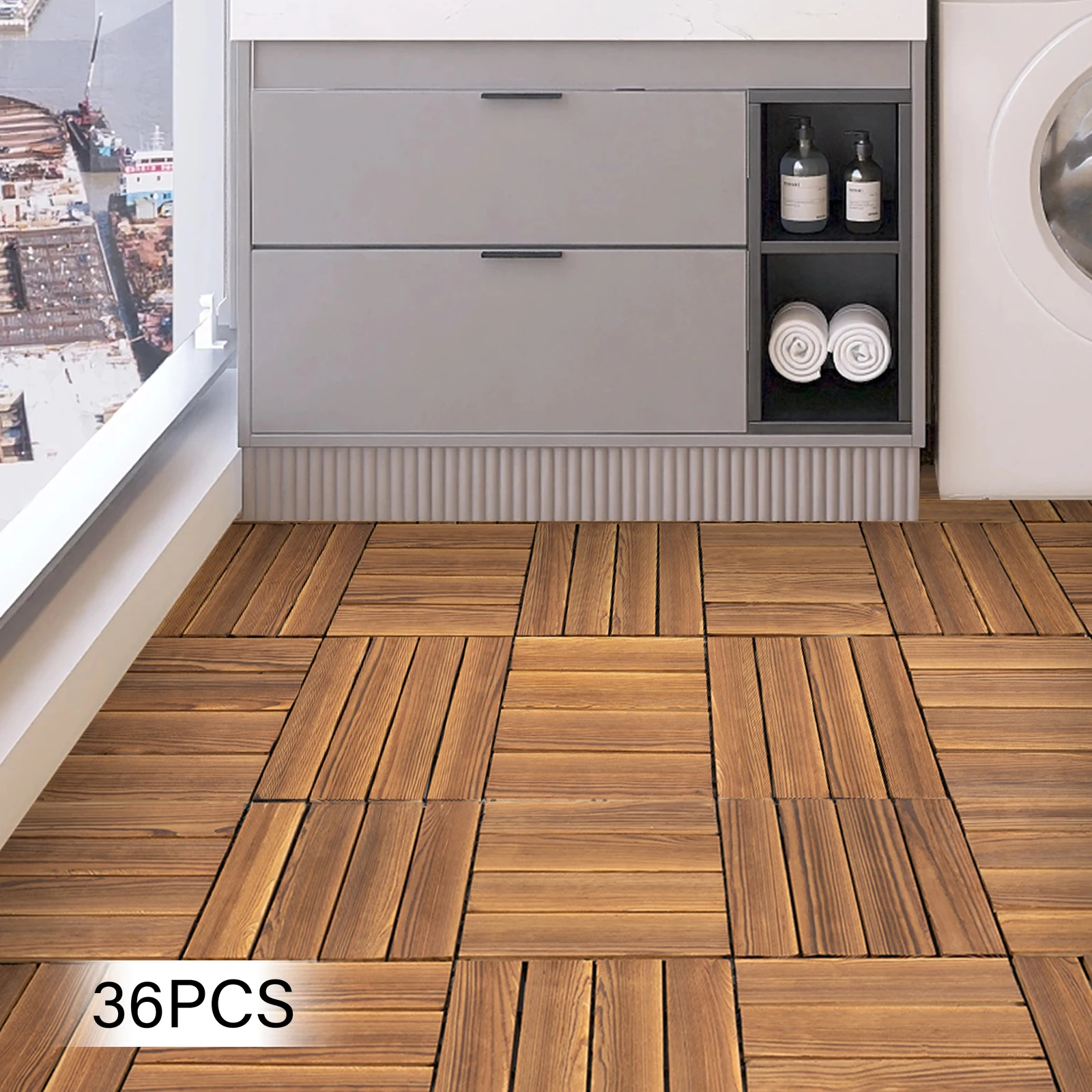 36 Pack Hardwood Interlocking Patio Deck Tiles, Wood Interlocking Flooring Tiles,12" × 12" Interlocking Patio Tiles