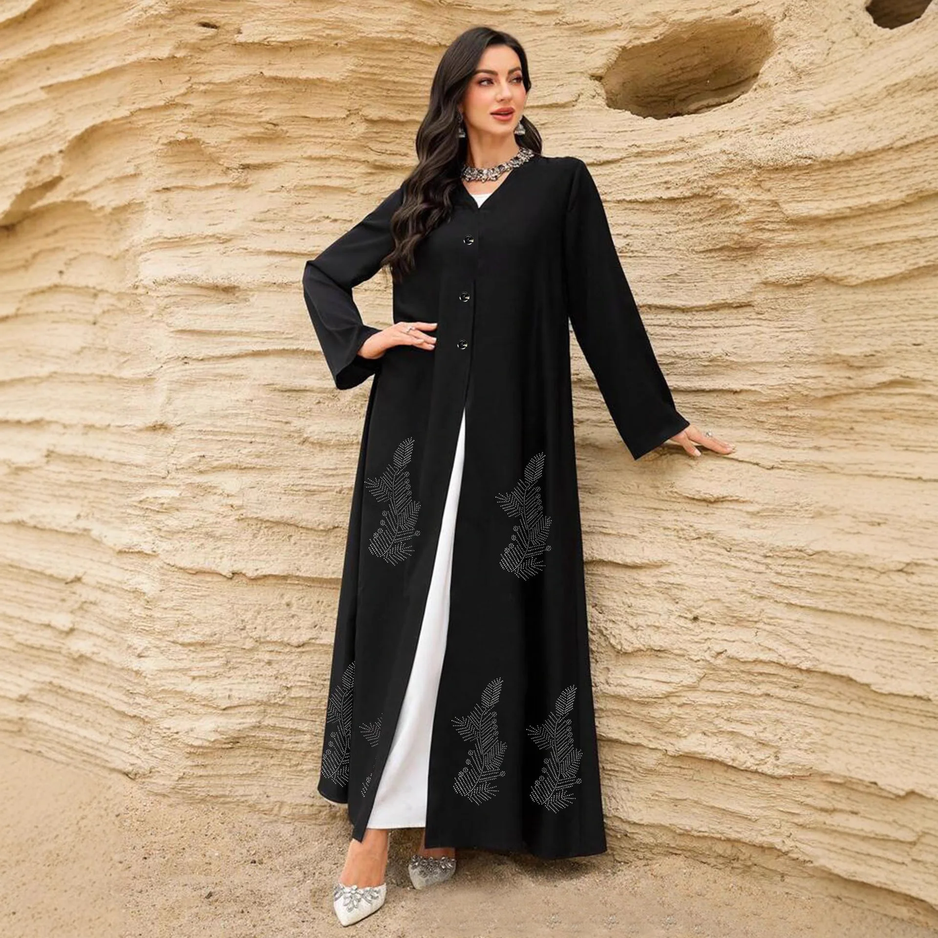 

Женская абайя-кардиган с вышивкой, открытый наряд, мусульманская джалабия, длинное платье для Рамадана, праздничный кафтан, арабская длинная роба, марокканский дубайский кафтан