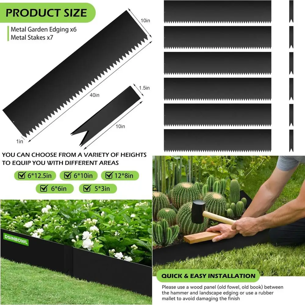

Galvanized Steel Landscape Edging Kit, 6 Pieces, 20ft Total Length, 40 x 10, Powder Coated, Bendable, Hammer-in Design with Clip