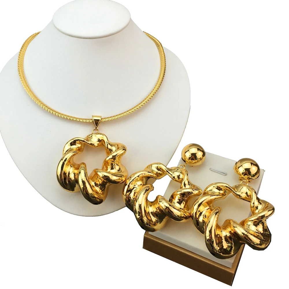 مجموعة مجوهرات مطلية بالذهب للنساء ، قلادة دائرة كبيرة ، قلادة لحفل الزفاف ، زوجة حبيبة ، هدية فتاة ، دبي ، 18 قيراط