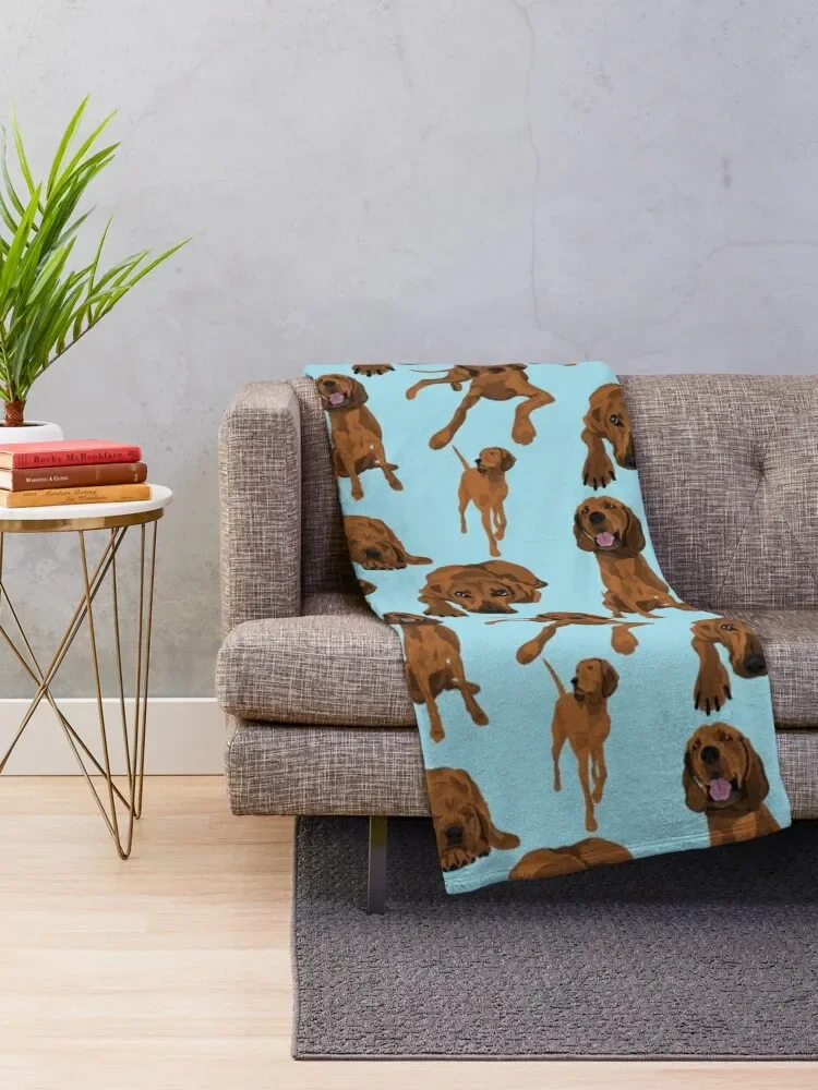 Redbone Coonhounds on Blue Throw Blanket Soft Big Softest Blankets