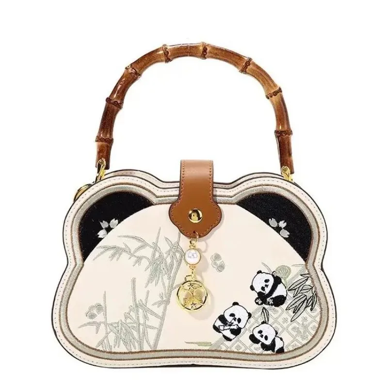 

New Chinese Embroidery Bamboo Tote Bag Women's New Cartoon Panda Shoulder Crossbody Bag High Appearance Level and High Quality