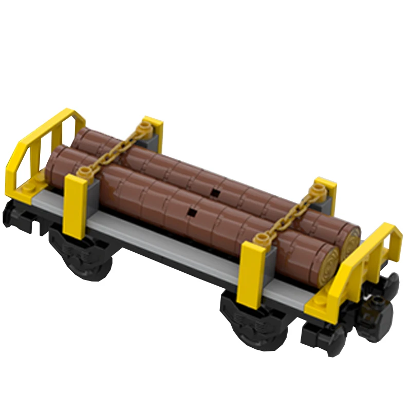 Neuer Transport-Zug mit Einfachen Holztransportwagen, MOC Anpassbare Modulare Bausteine, Kreatives Design, DIY Montage-Spielzeug für Jungen, Geschenke
