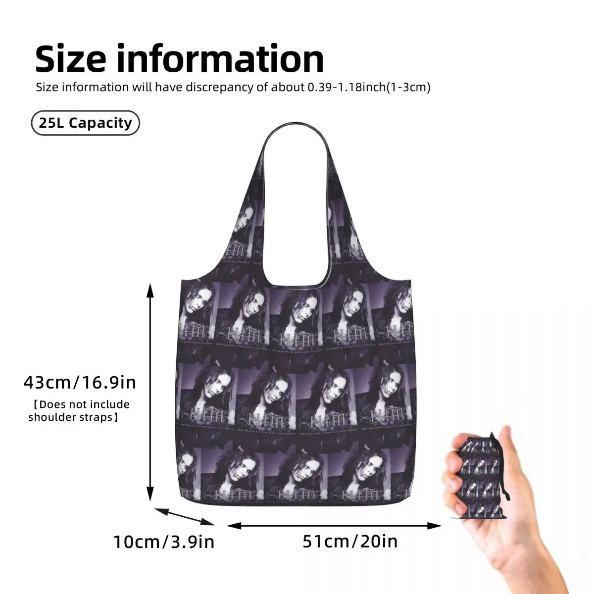 Him Band Album Heartagram Ville Valo Cool Shopping Tote Bag Canvas Large Capacity Shoulder Bags Shopper Grocery Handbag