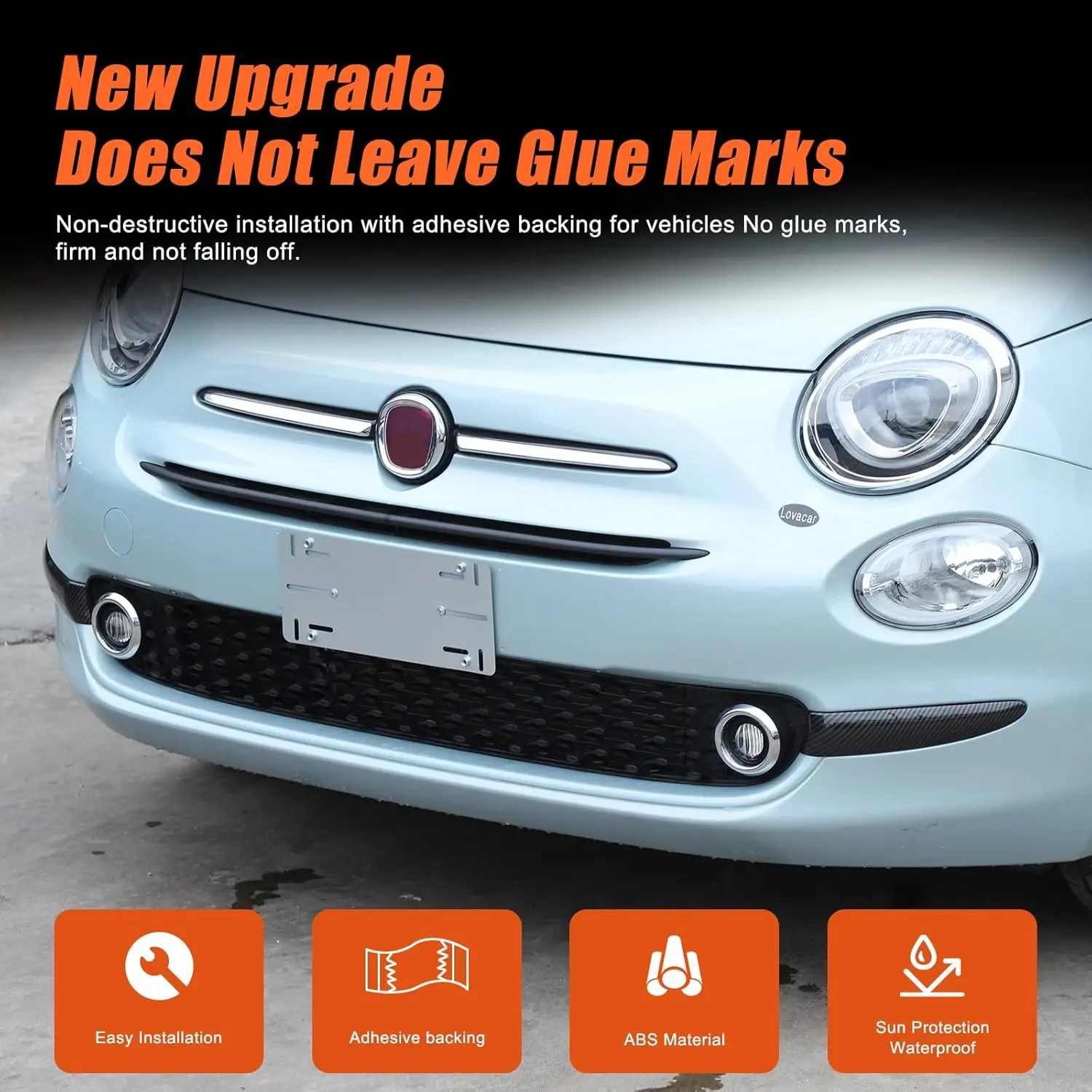 Tira de cubierta lateral de parachoques delantero de coche ABS, 2 uds., para Fiat 500 2016-2025, cubiertas de parrilla delantera, insertos de rejilla central, embellecedor de cubierta