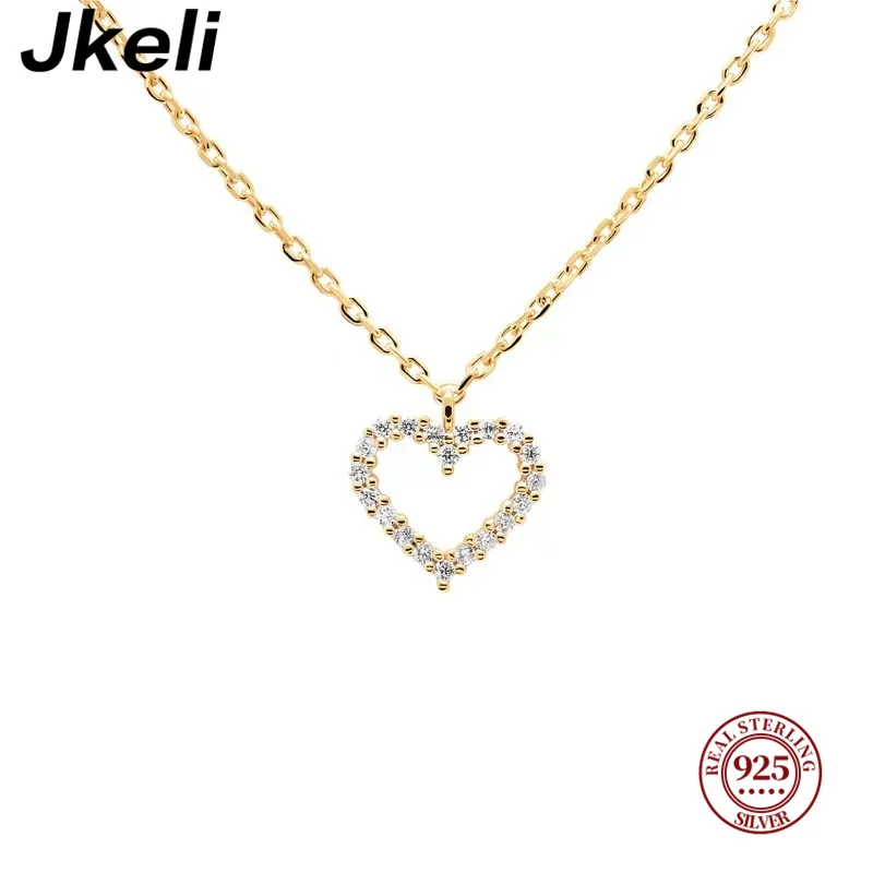 Jkeli S925 Sterling Silver Sweet Heart Cubic Zirconia Necklaces Pendants for Women Ladies Simple Wedding  Personality Jewelry