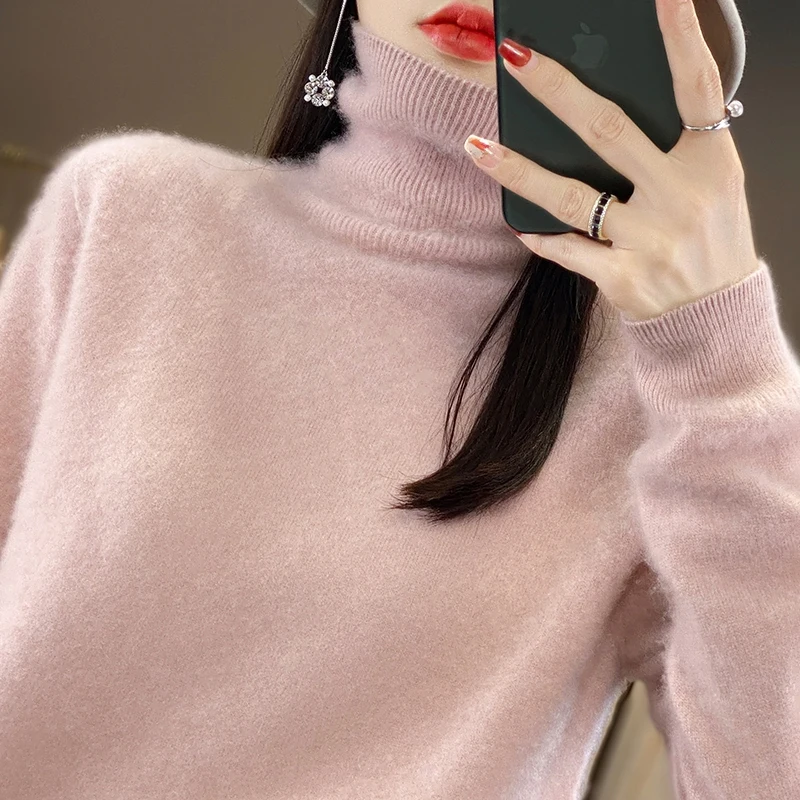 

Fall/Winter First-Line Ready-To-Wear High-Necked 100% Pure Wool Sweater Women With Knitted Cashmere Sweater At The Bottom
