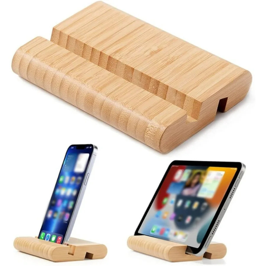 1PC Bamboo Phone Stand, Dual Slots for 4-10