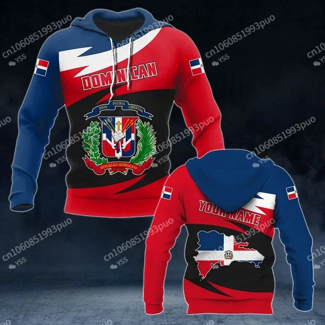 2024 New Dominican Republic Flag 3D Print Hoodie Customize Your Name Long Sleeve Sweatshirt Jacket Pullover Men's Clothing