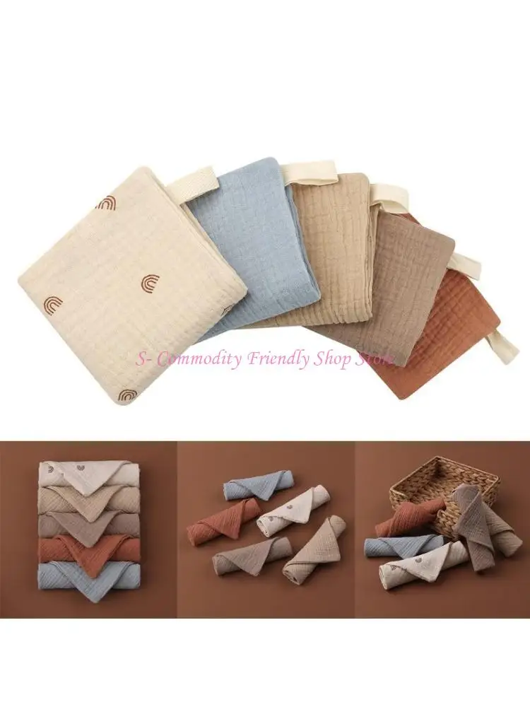 

85AE 5 Pieces Infant Sleeveless Bib Square Baby Stuff Feeding Cotton Towel Dirty-proof Washing Face Solid Color Towel