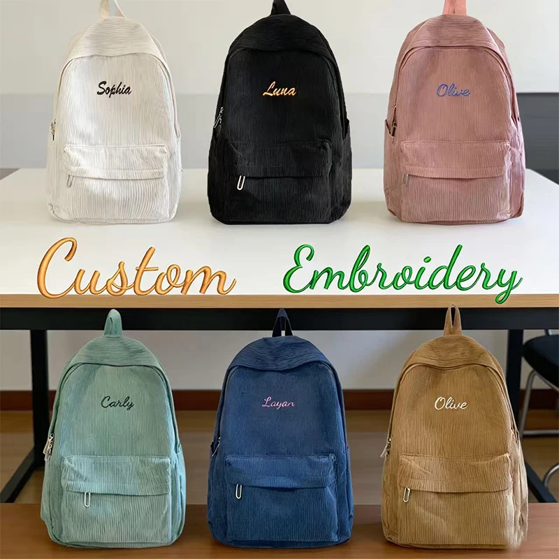 

Customised embroidery/Standard style 2 options,Large-capacity corduroy casual backpack, back-to-school season, gift!!
