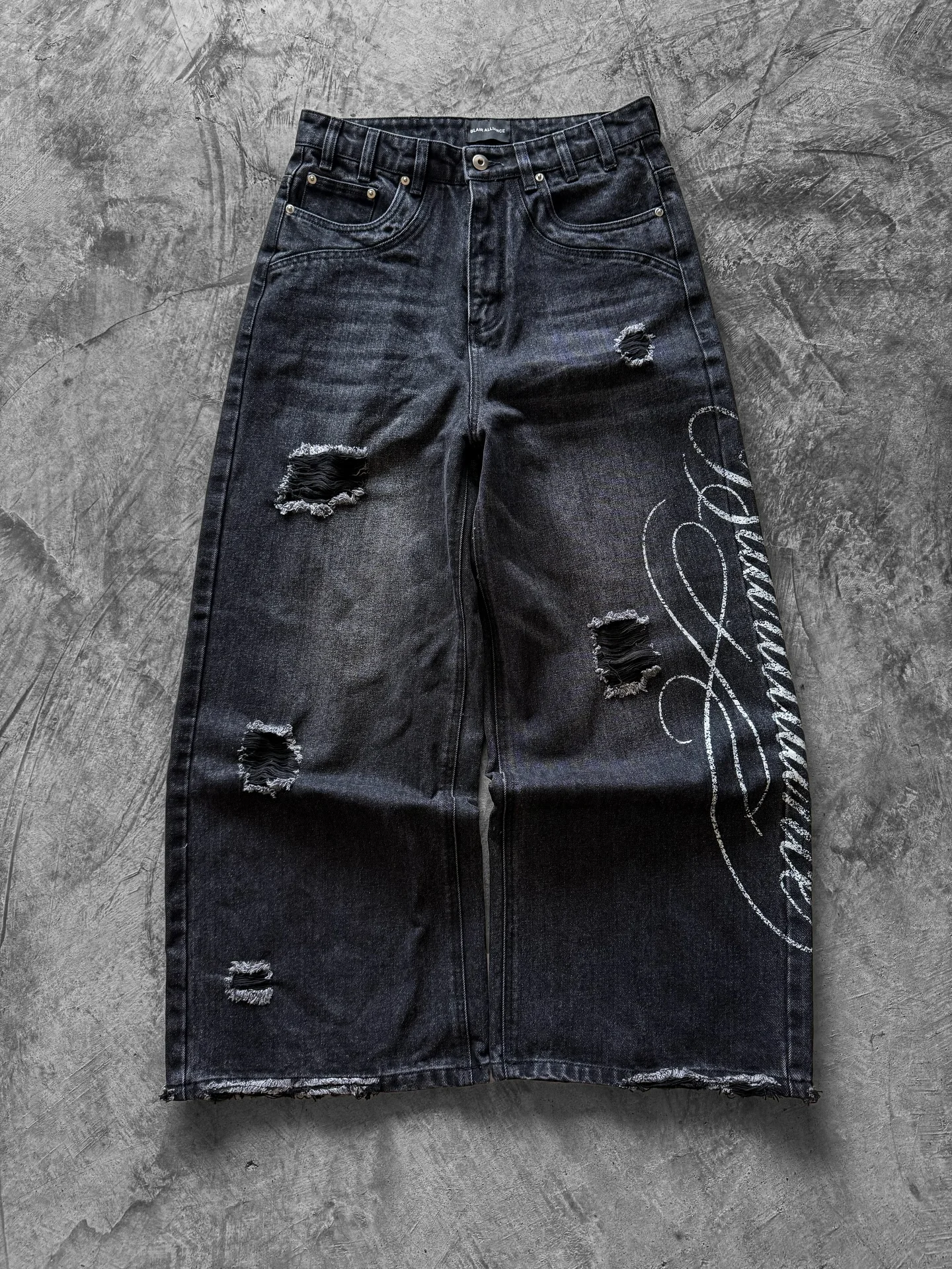 

Y2K ripped jeans printing double pocket baggy jeans men high street retro hip hop fashion casual couple wide-leg denim pants