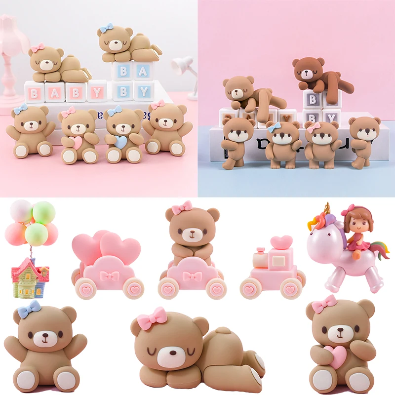 Rosa blauer Bär Zug puppen Kuchen Dekoration Geburtstags torte Topper Baby Boy Girl 1. Geburtstags torte Topper Baby party liefert