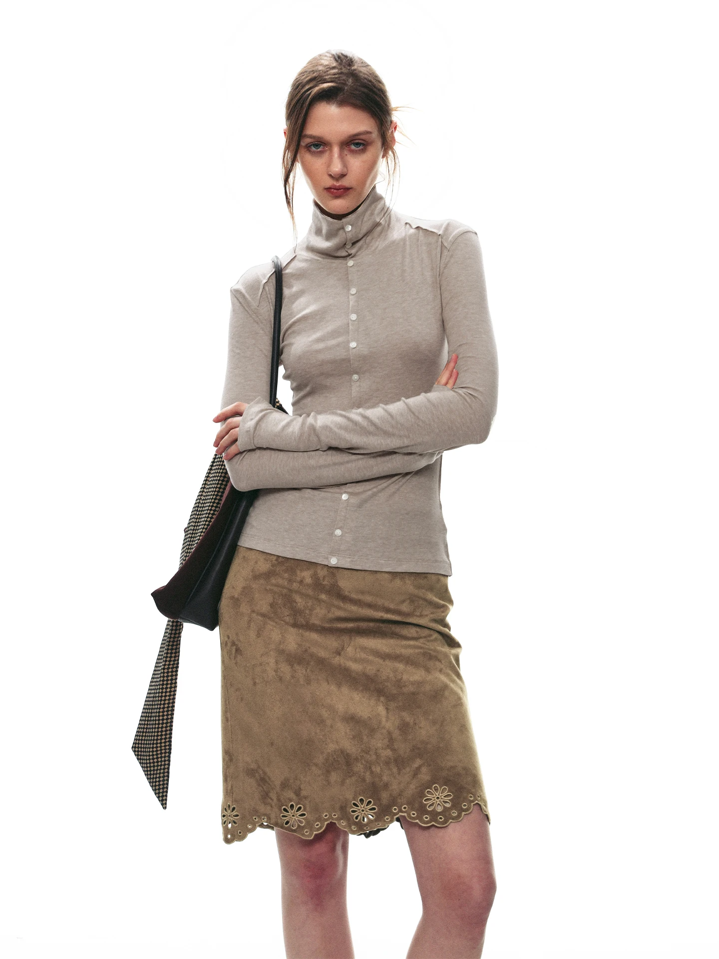 Retro Laser Cut Suede  Skirt Women's Casual Straight Leg Autumn Fashion Single Moment 26AW Ladies' Premium Skirts