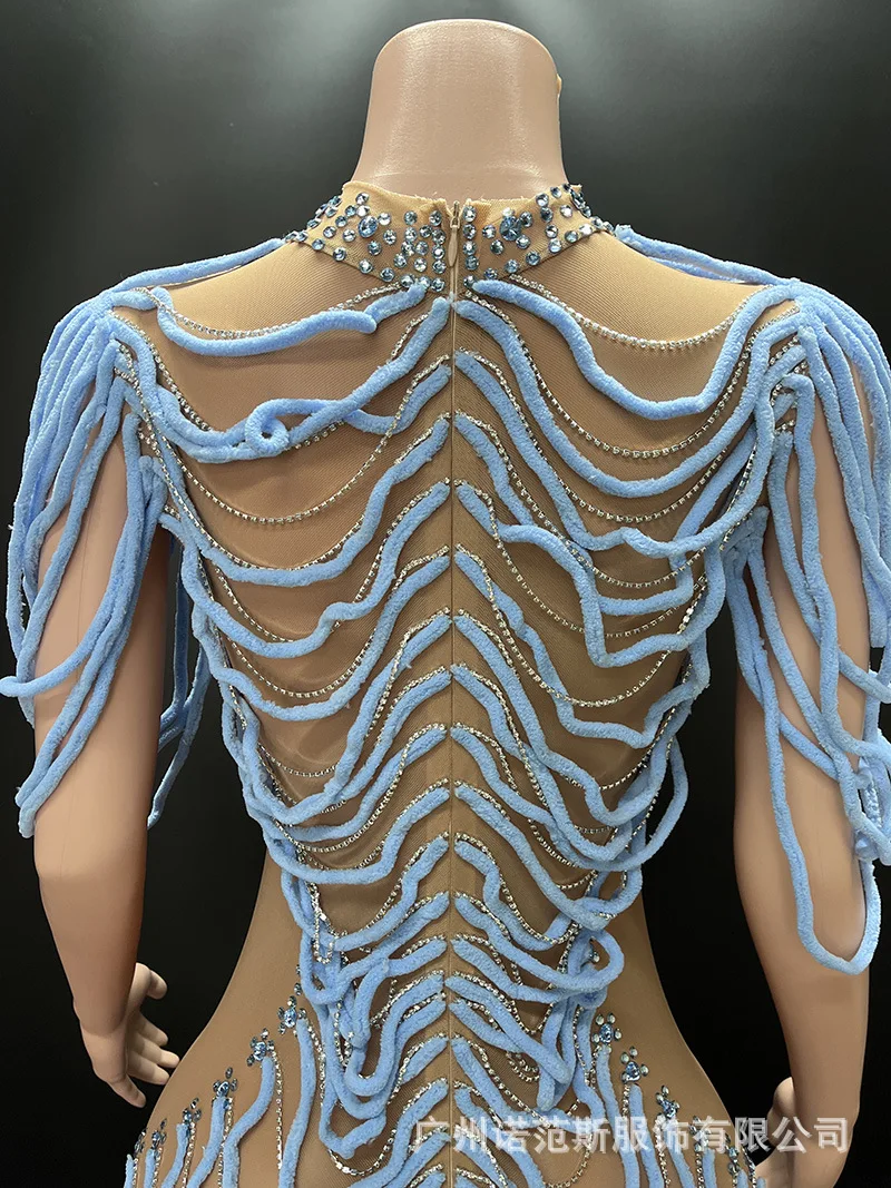 Design Wool Circle Nude Mesh Temperament Long Dress Model Catwalk Fashion Women's Party Dress Vestidos De Fiesta Elegante Señora