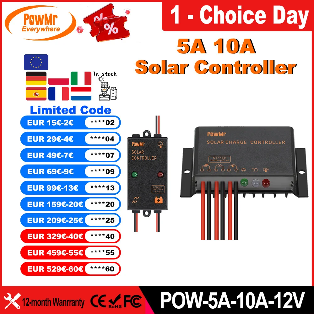 PowMr 5A/10A MPPT Solarladeregler Regler schützend IP68 Last funktionsfähig für 24 Stunden mit Solarpanel-Solarbatterie