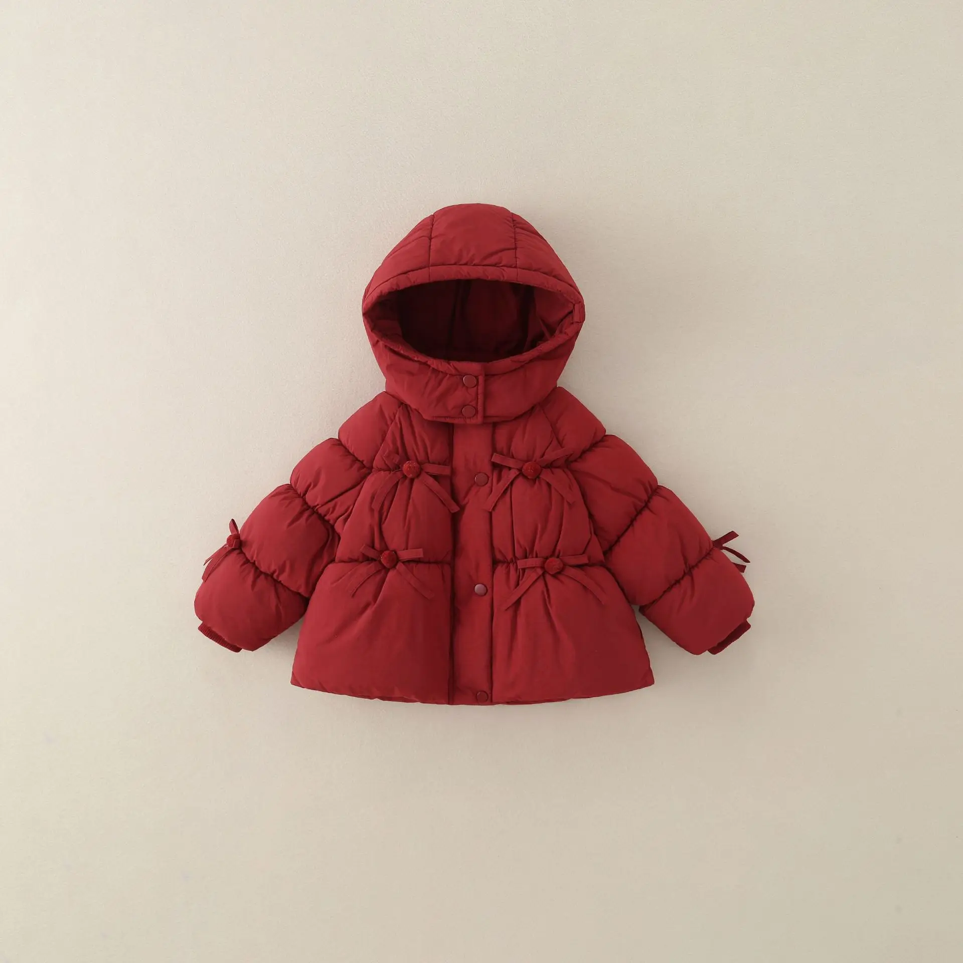 2026 Winter Children's New Thickened Design with Strap Decoration Hooded Cotton Jacket
