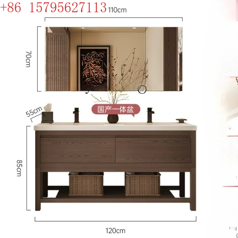 

Tqh древний стиль Corian интегрированный двойной умывальник напольный резиновый деревянный шкаф для ванной комнаты комбинированный умывальник