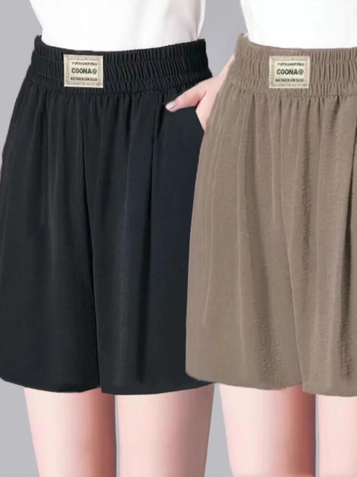 여성용 여름 얇은 와이드 레그 오부 바지 순색 루즈 슬림 엄마용 티포인트 아이스 실크 린넨 캐주얼 바지