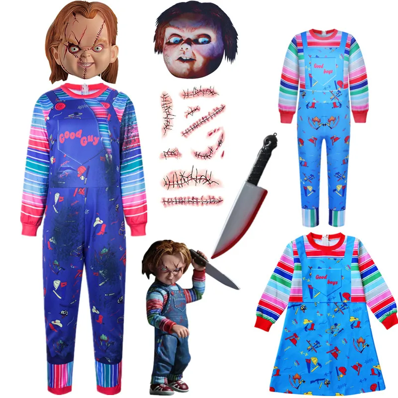 Halloween Childs P-Play Chucky Cosplay Bride of Chucky Costume for Kids Boy Girl Funny Horror Scary Carnival Party Xtmas Costume