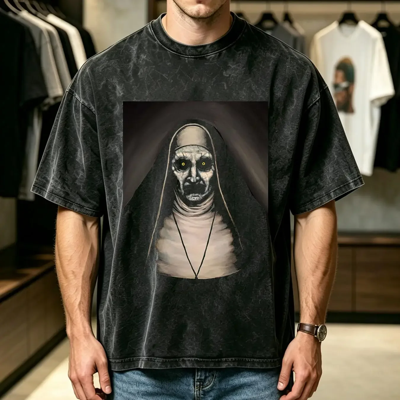 washed T Shirt Scary Horror The Nun Valak Conjuring Fan s Movie Insidious long or short sleeves vintage Washed streetwear