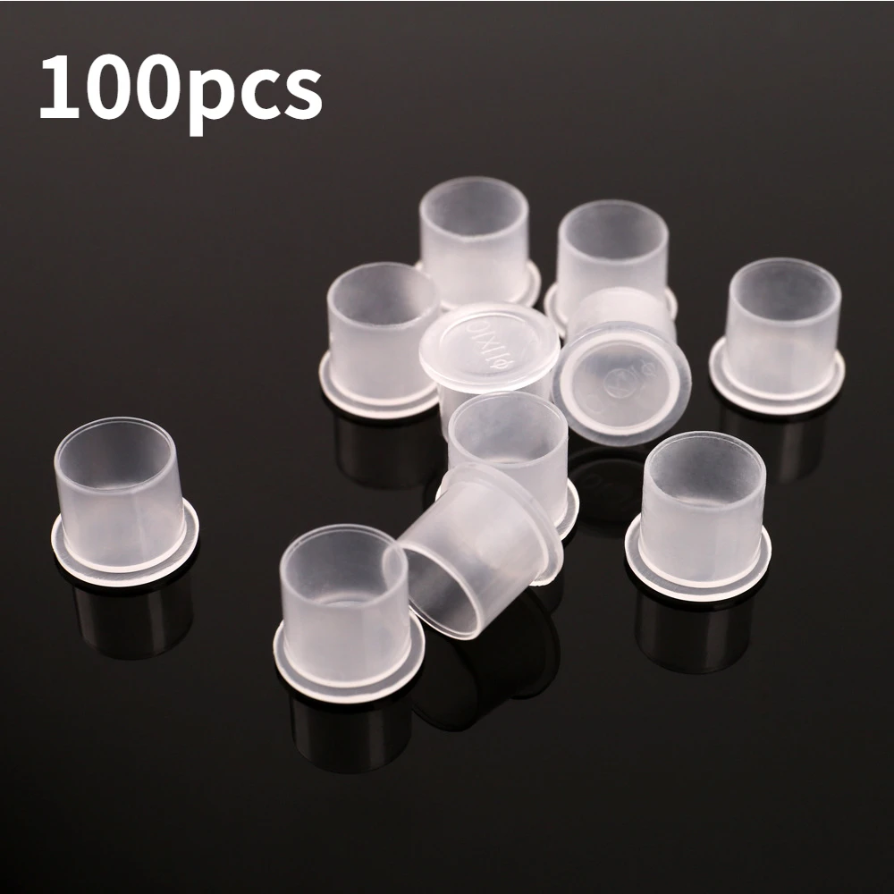 

100 PCS Disposable Microblading Steady Plastic Tattoo Ink Cups 4 sizes Permanent Makeup Pigment Clear Holder Container Cap