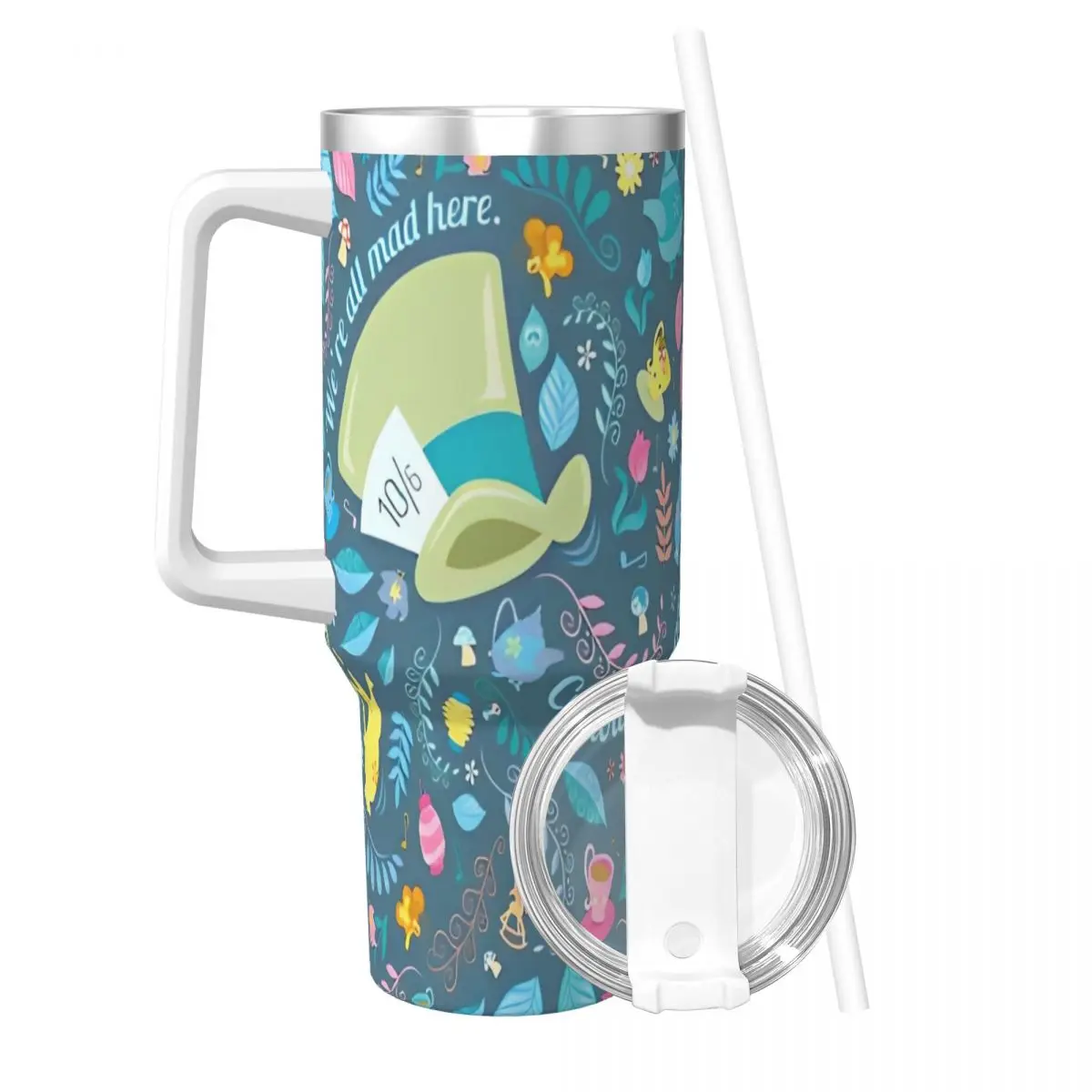 Alice In Wonderland Stainless Steel Tumbler Driving Thermal Mug With Straws and Lid Large Capacity Car Mugs Drink Water Bottle