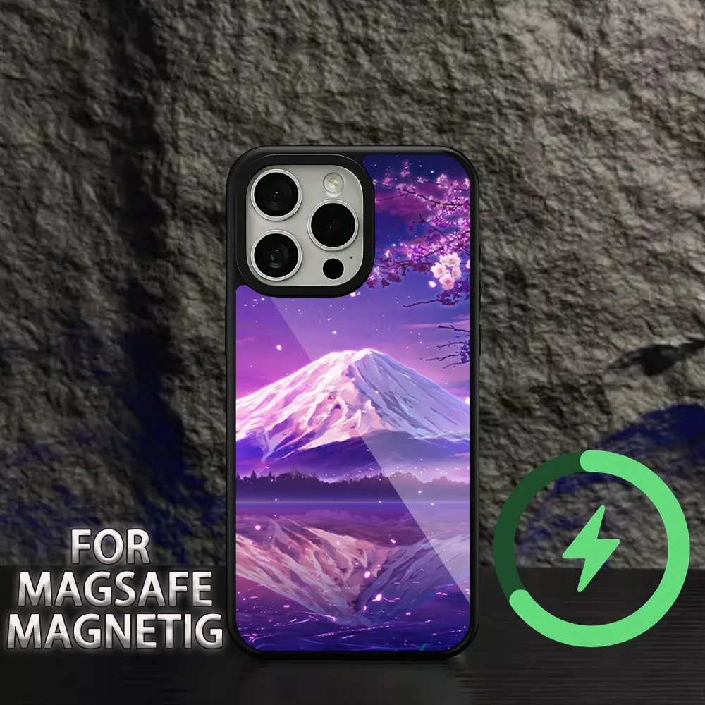 Japan Landscape Mount FUJI  Phone Case For iPhone 15 14 13 12 11 Pro Max Plus Magsafe Magnetic Wireless Charging Cover