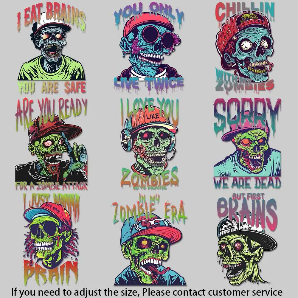 Zombie Trend Art Designs Whimsical Patterns Streetwear Aesthetic heat transfer sticker for clothes DIY Decoration