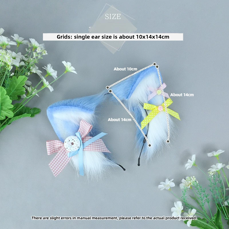 핑크 화이트 폭스 플러시 귀 머리 장식 리본 달린 스윗 걸즈 로리타 액세서리 KC JK 헤드밴드 코스프레 헤어 후프 애니메이션 콘 헤드드레스