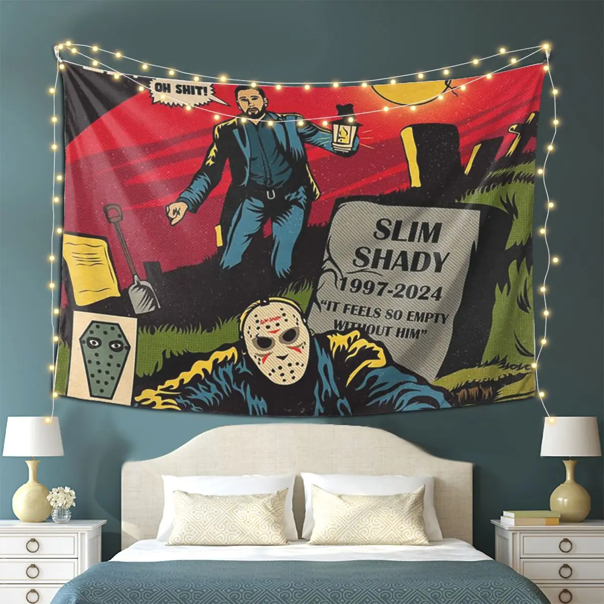 

The Death Of Slim Shady Eminem Tapestry Wall Hanging Aesthetic Home Decor Tapestries for Living Room Bedroom