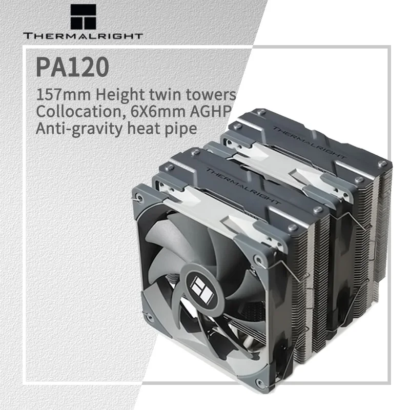 Thermalright 고성능 무소음 이중 냉각 팬, PA120 6 히트 파이프, 공랭식 라디에이터, 상단 커버 포함, 12cm 