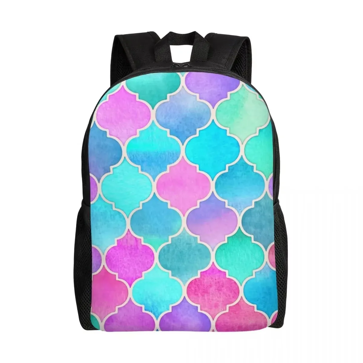 

Custom Mint Green Aqua Gold Decorative Morrocan Tile Laptop Backpack Men Women Basic Bookbag for School College Student Bag