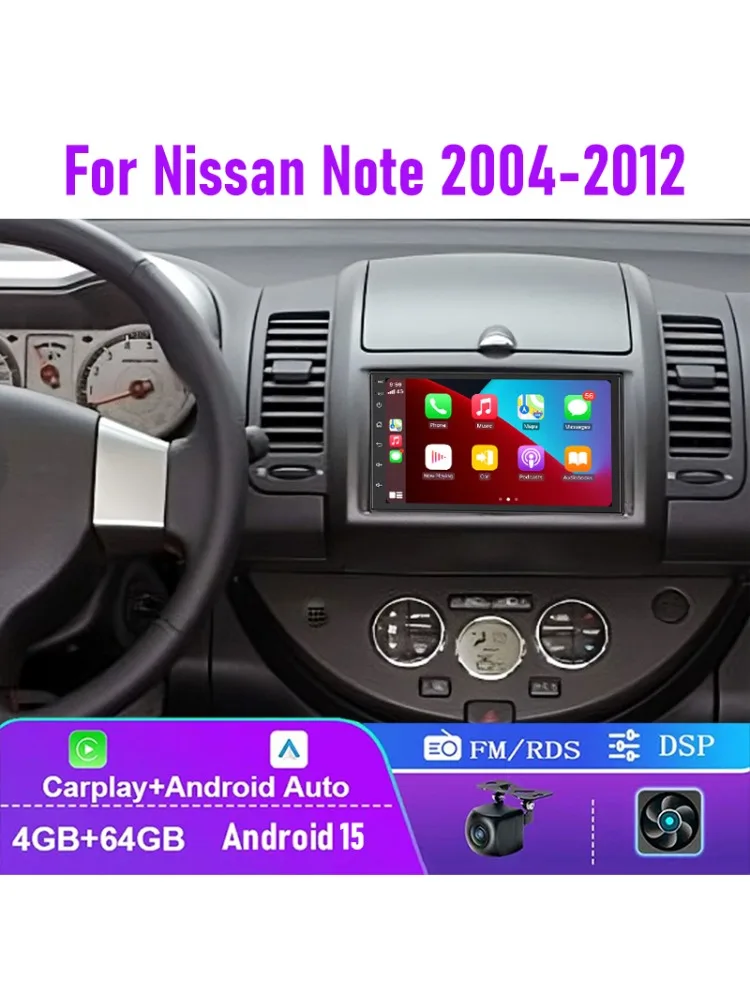 7 "4 + 64 GB Voor Nissan Note 2004-2012 Autoradio Draadloze Carplay Android Auto Head Unit Stuurbediening Google Kaart - afbeelding 2