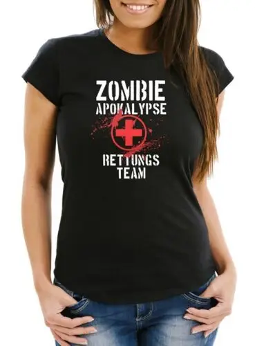 Damen T-Shirt Zombie Apokalypse Rettungsteam Fasching Halloween Verkleidung