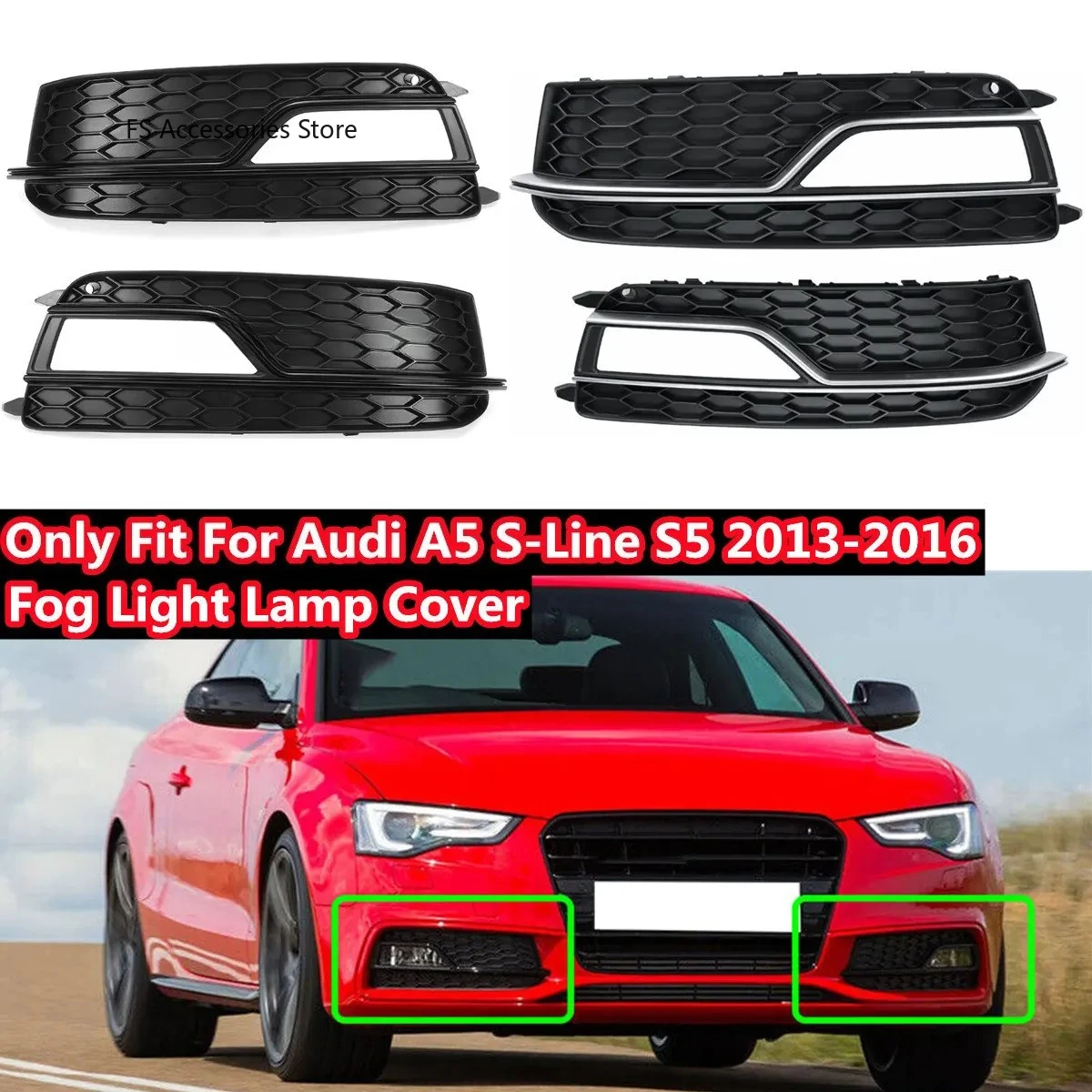 

Пара противотуманных фар, крышка в виде сот для Audi A5 S-Line S5 2013-2017, передняя противотуманная фара, решетка 8T0807681K 8T0807682K