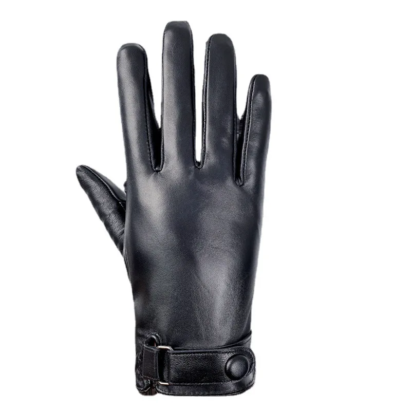 Guantes de cuero de oveja para hombre, Manoplas de alta calidad para mantener el calor, pantalla táctil, a prueba de viento, para conducir, moto, ciclismo, negocios, Invierno