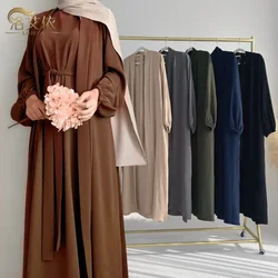 Nuovo Abaya Set tessuto stropicciato aperto Abaya + abito lungo interno abbigliamento islamico abiti donna musulmana Set caftano turco Ramadan Eid