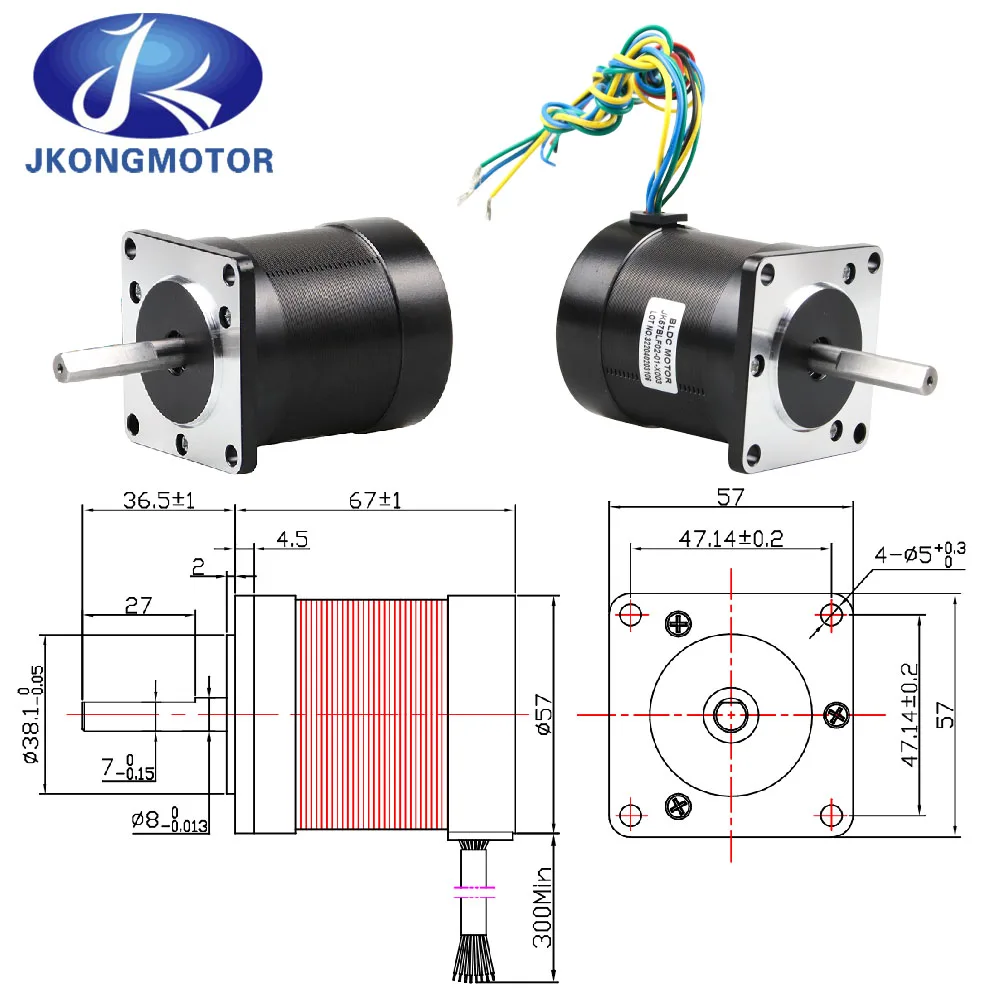 Jkongmotor 24V 69W 57mm JK57BLF02-01-X003 brushless DC motor with D-Cut 3000RPM for cradle machine with BLD120 BLD300 driver