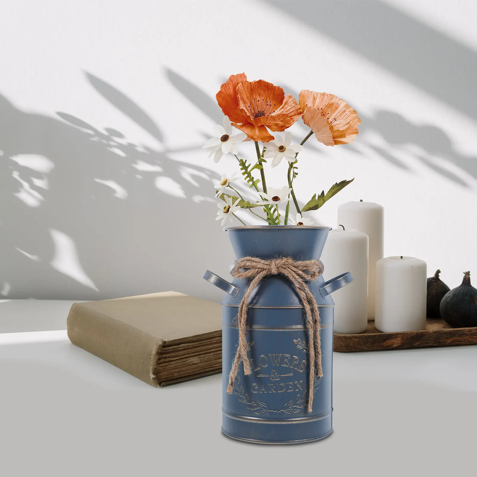 Vintage Rustic Flower Bucket Galvanized Iron Metal Pitcher Vase for Dried Fresh Flowers Home Office Decor Desktop Planter Floral