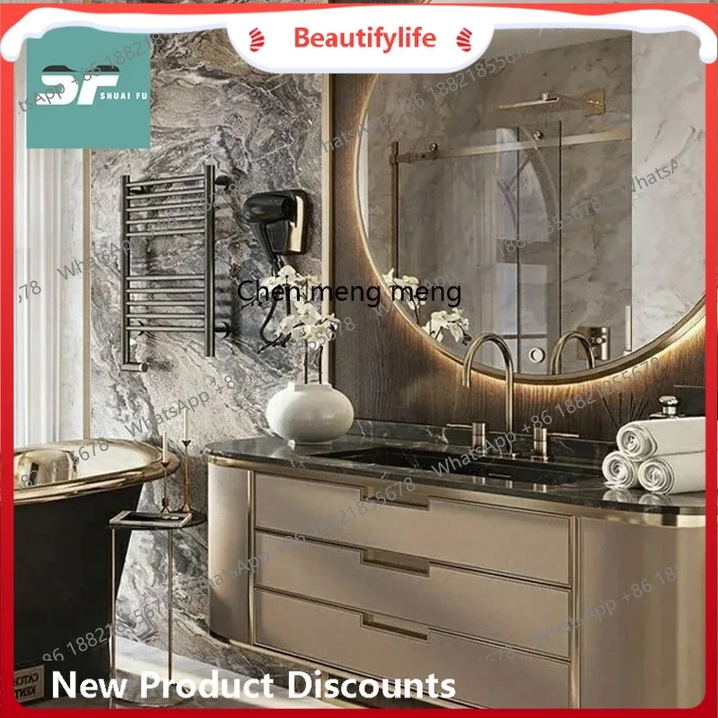 B67 Luxury stone countertop bathroom cabinet combination bathroom washing hand basin solid wood baking paint customization