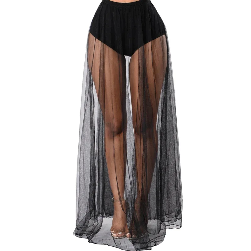 Women's High Waist Mesh Tulle Maxi Half Skirt See‑Through Design Loose Fit Soft Versatile Trendy Casual Commute Daily Wear Skirt