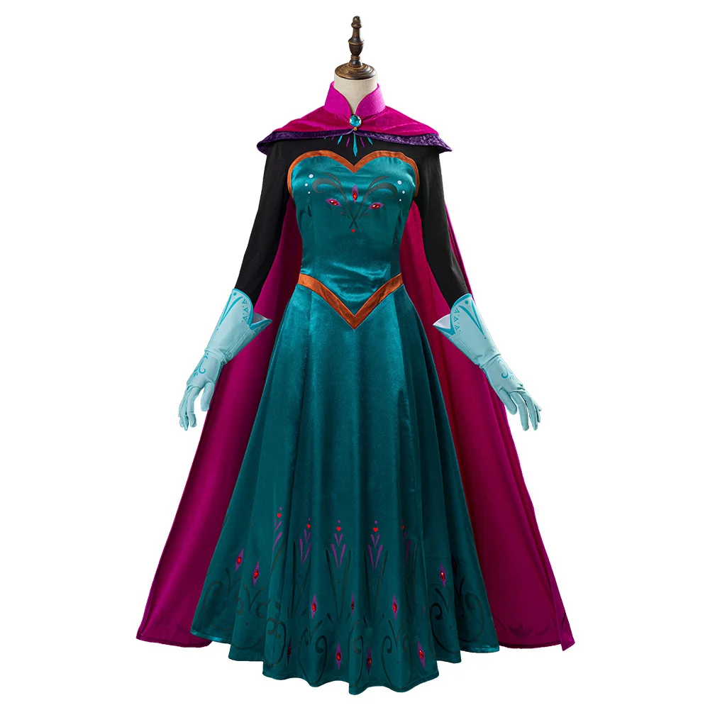 Adult Elsas Cosplay Princess Dress Costume Movie Ice Cos Princess Queen Fantasia Dress Outfits Glove Cloak Halloween Suit