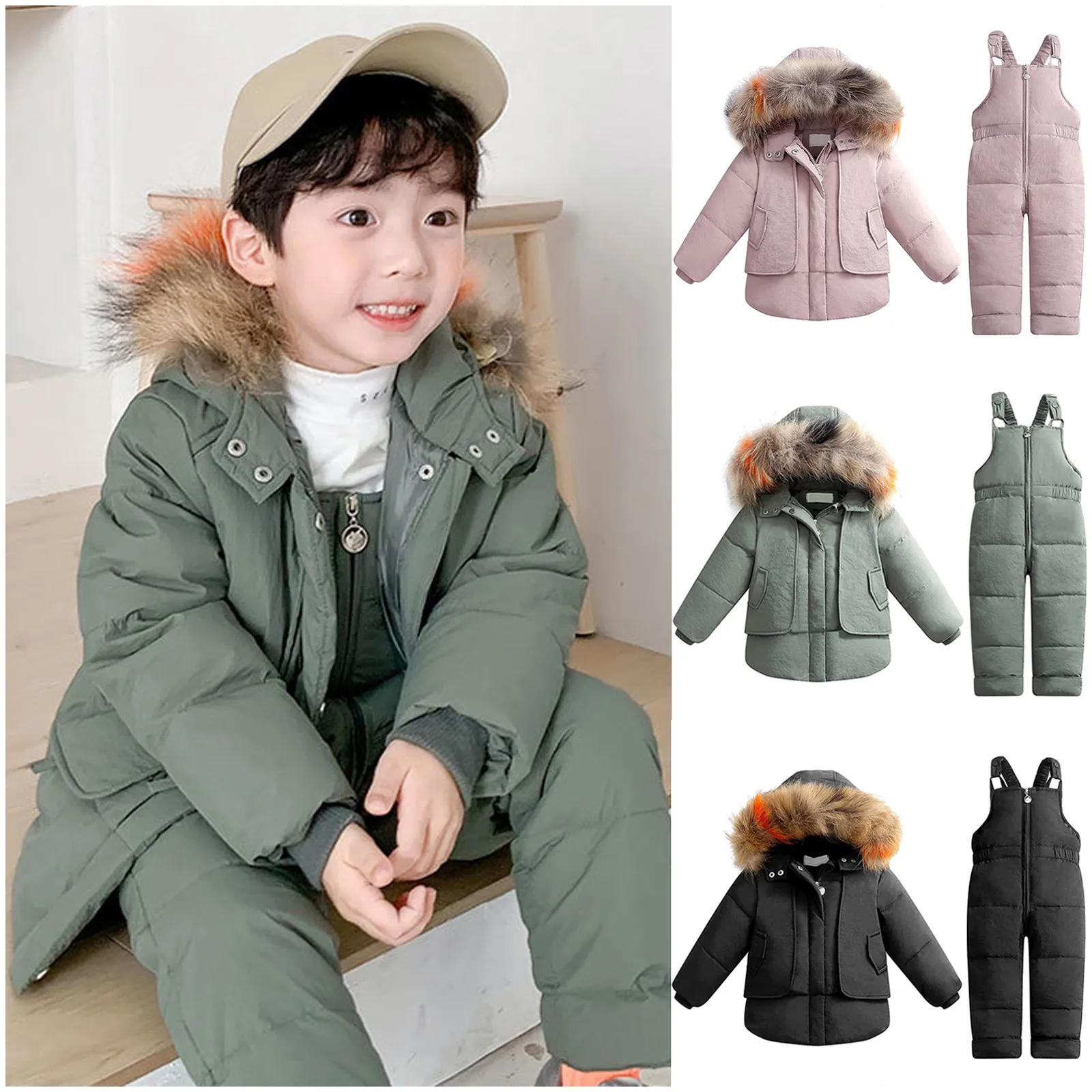 

Children Snow Wear Winter Clothes Set Down Jacket Jumpsuits Baby Boys Girls Parka Toddler Thick Warm Jumpsuit Coat Ski Snowsuit