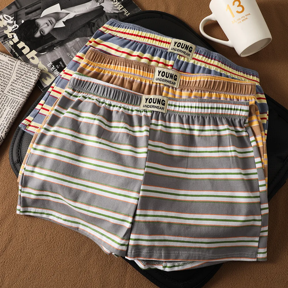

Men's Boxers Cotton Striped Mens Panties Casual Underwear for Home Breathable Comfortable Aro Pants Plus Size Men's Boxer Shorts