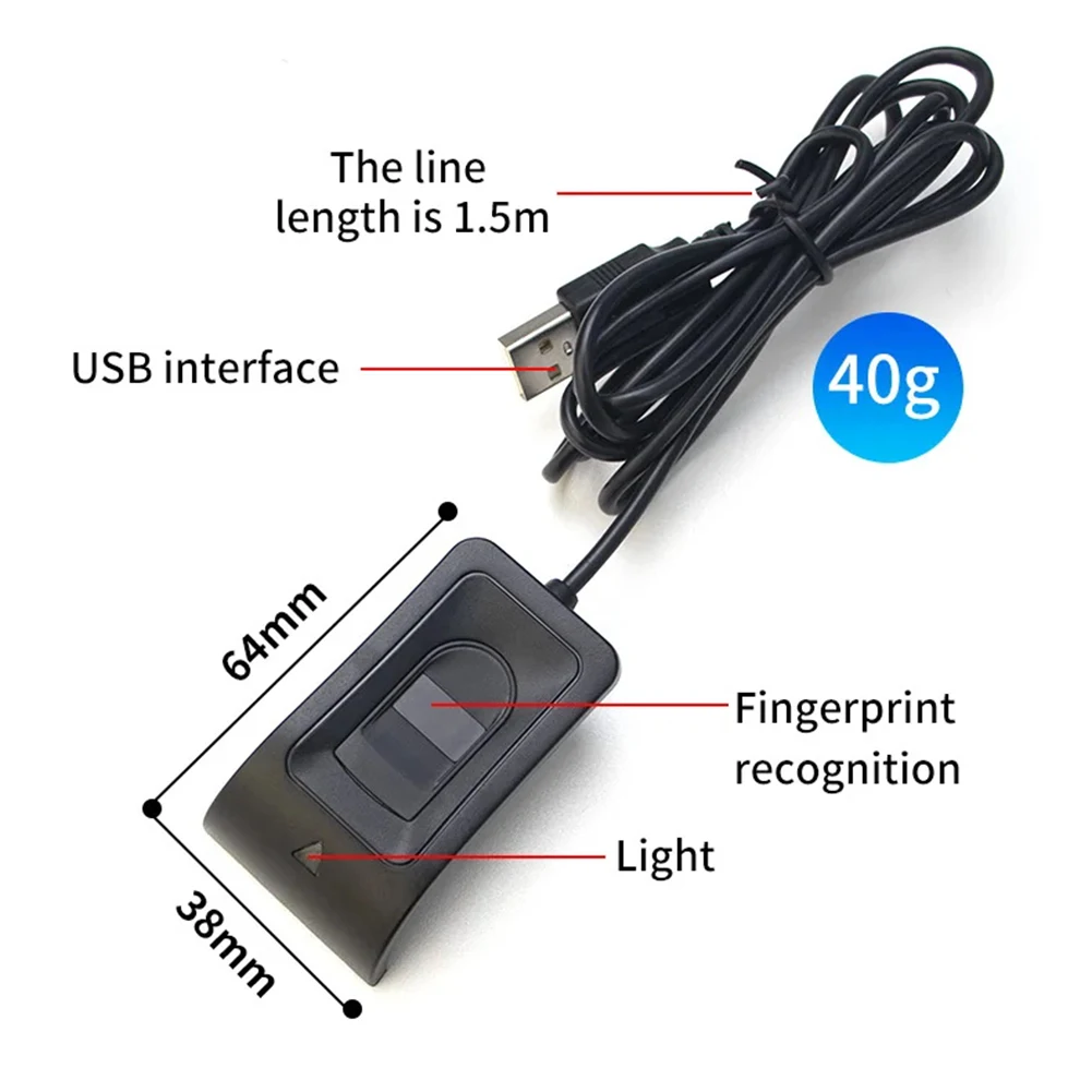 

1PCS 1.5-meter Cable Computer USB Fingerprint Logger 360-Degree Recognition Computer Fingerprint Key Reader Software Lock