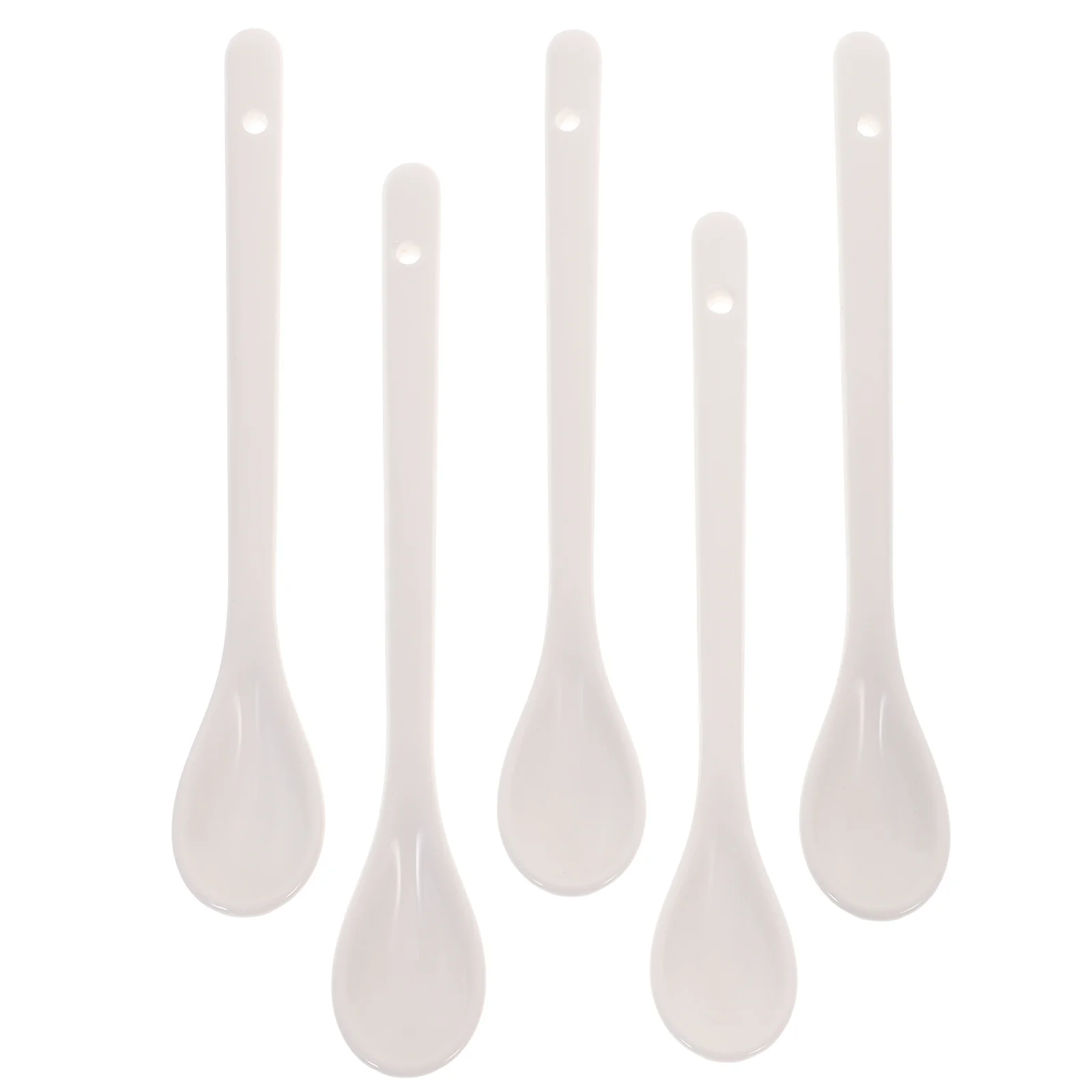 

5Pcs Large Coffee Spoon Ceramic Kitchen Ladles Long Handle for Soup Porridge White Ceramic Spoon Soup Scoop