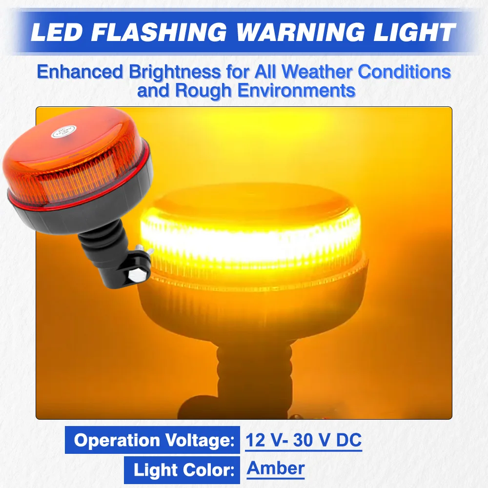 1pc yellow light 12-30V 12 LED pole mounted roof flashing light fit for construction vehicles, trucks, trailers, UTV tractors