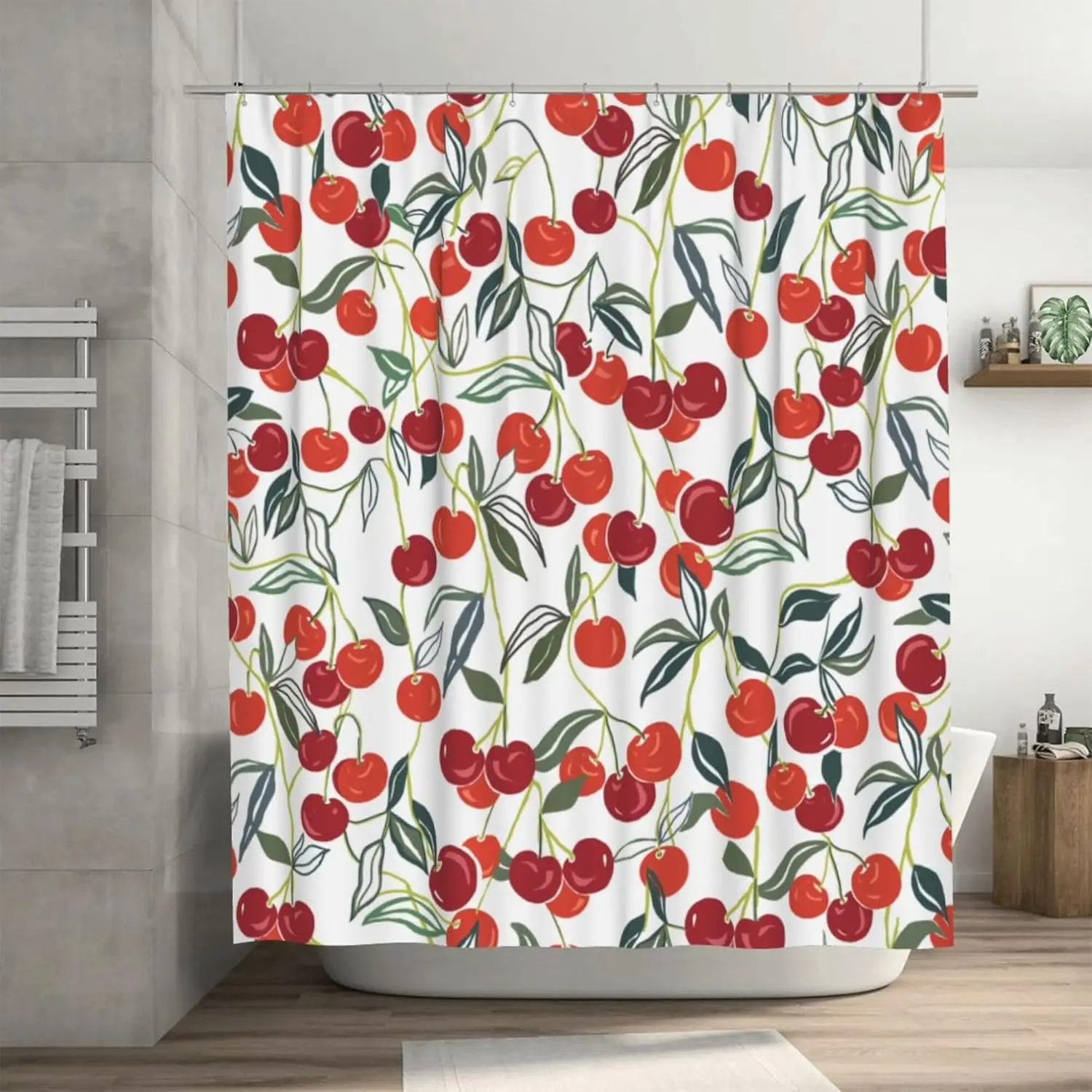 Cherry Shower Curtains,  Fruits Shower Curtain Cute Bright Colorful Design,  Bathroom,  Decorative Bathroom Shower Curtain