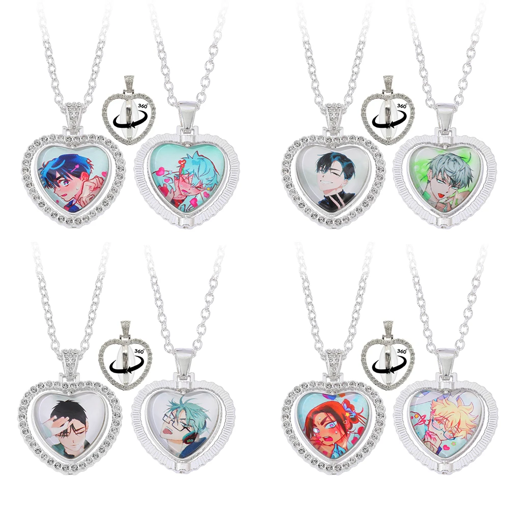 

ALIEN STAGE Mizi Sua Till Ivan Hyuna Luka Double Sided Rotating Peach Heart Necklace Charm Jewelry Fans Accessories Gifts